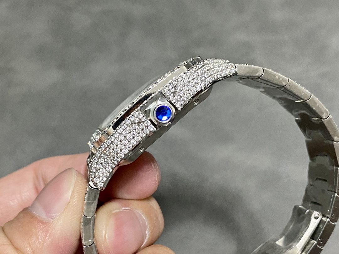 Santos Large Diamond Stainless Steel Watch