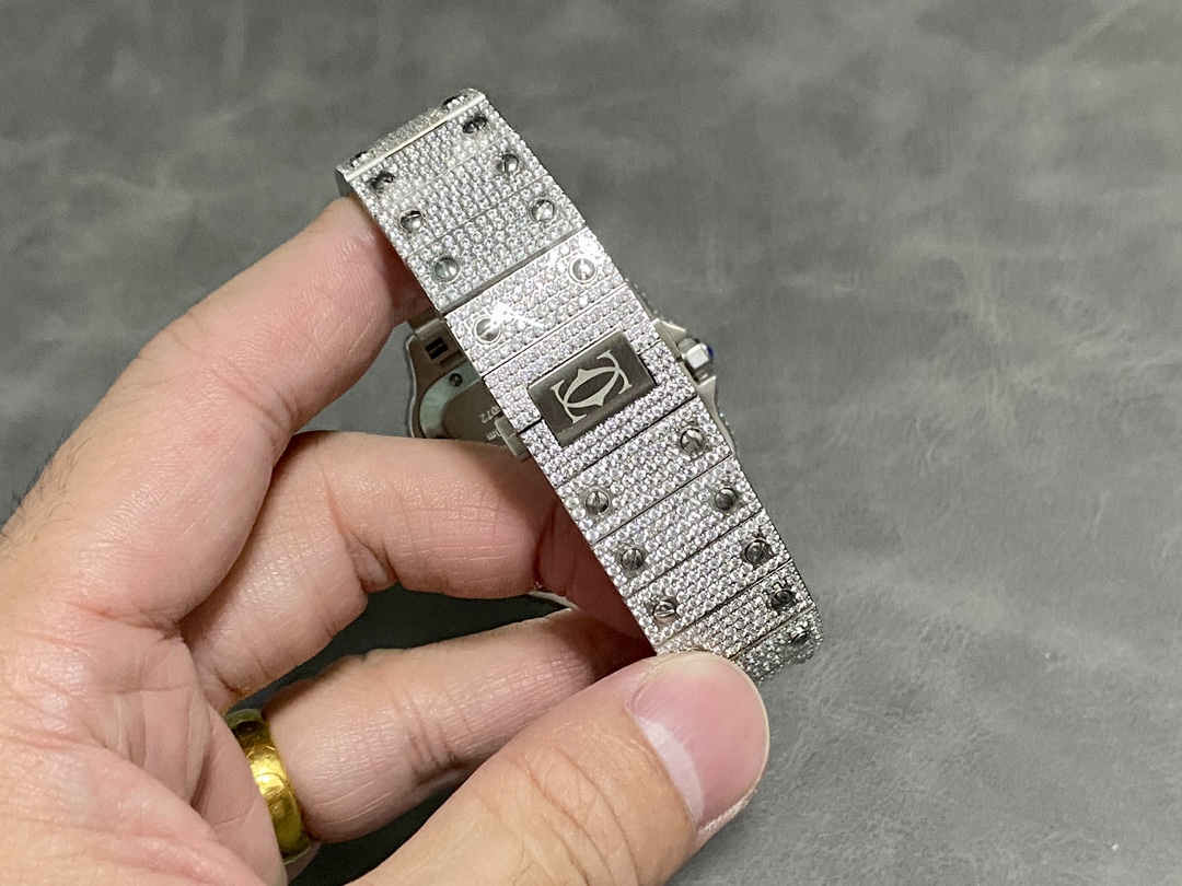 Santos Large Diamond Stainless Steel Watch