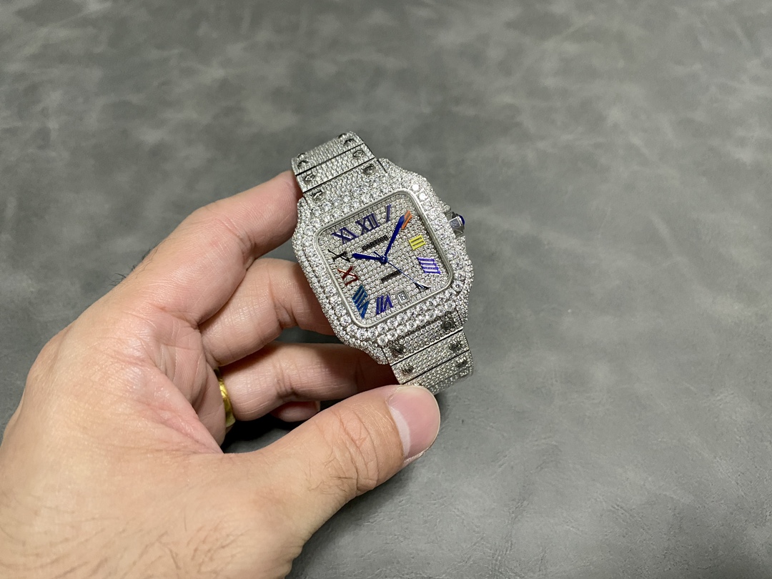Santos Large Diamond Stainless Steel Watch