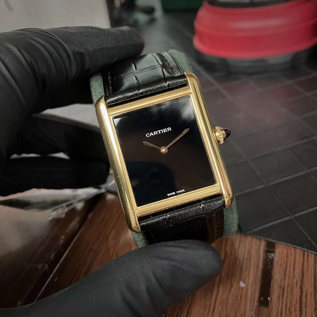 Dupe Tank Louis Watch Large Model Case in Yellow Gold Color