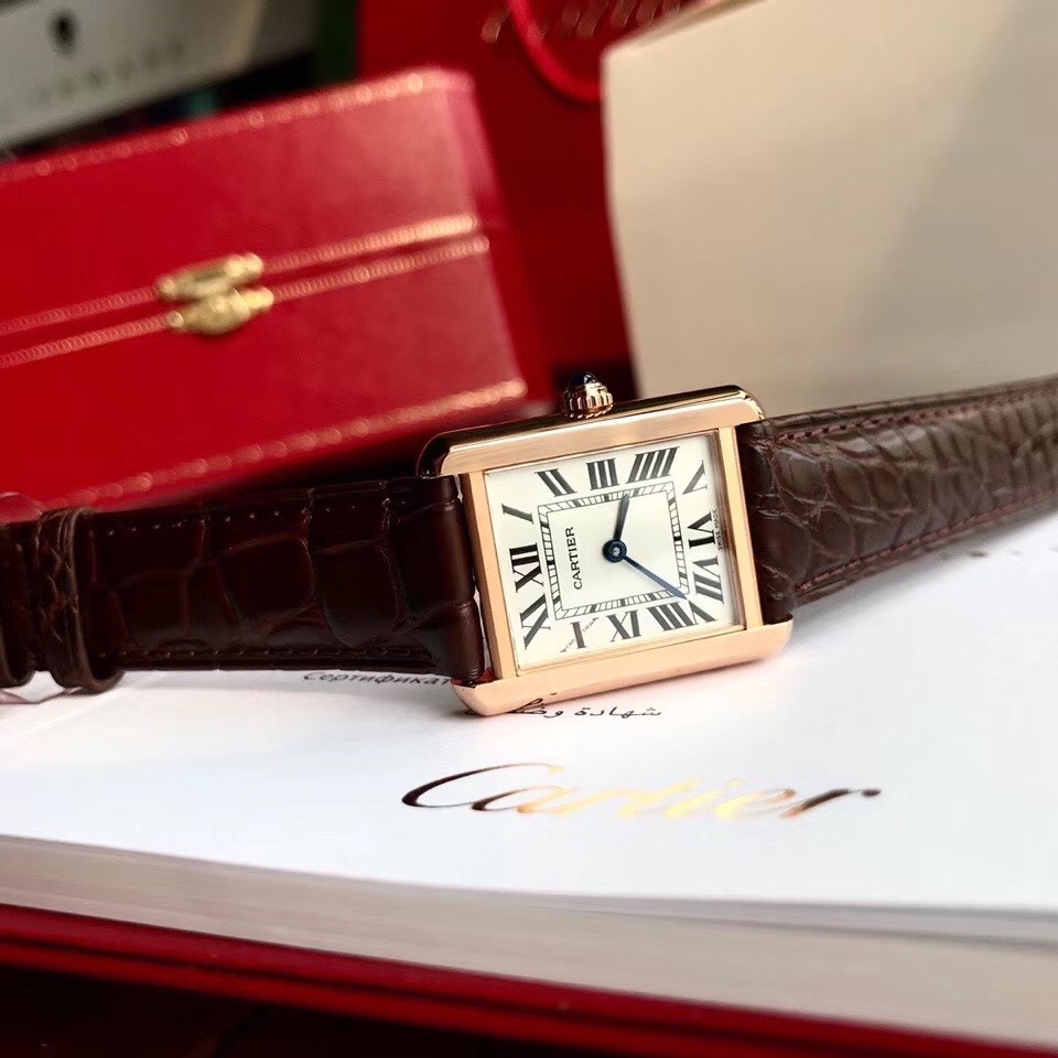 AF Super Clone Tank Solo | Rose Gold Case | Silver Dial & Brown Leather Strap