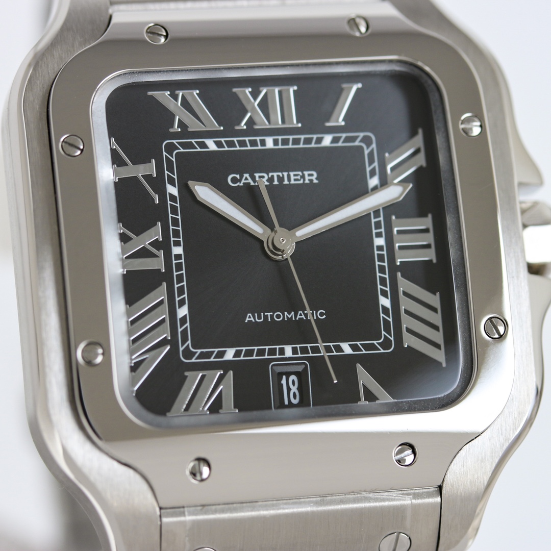 BVF Super Clone Santos Large Size | Silver Case | Black Dial & Steel Strap