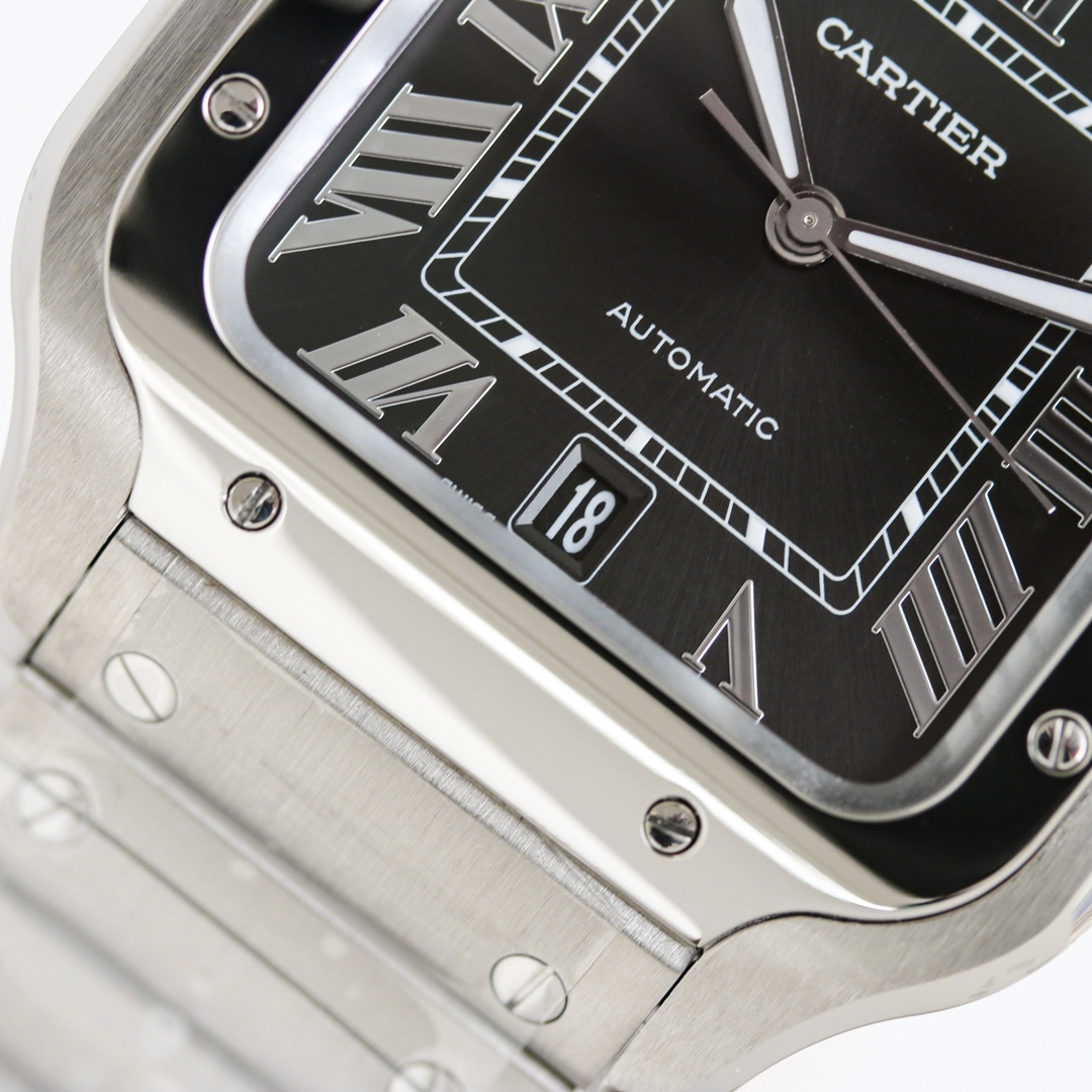 BVF Super Clone Santos Large Size | Silver Case | Black Dial & Steel Strap