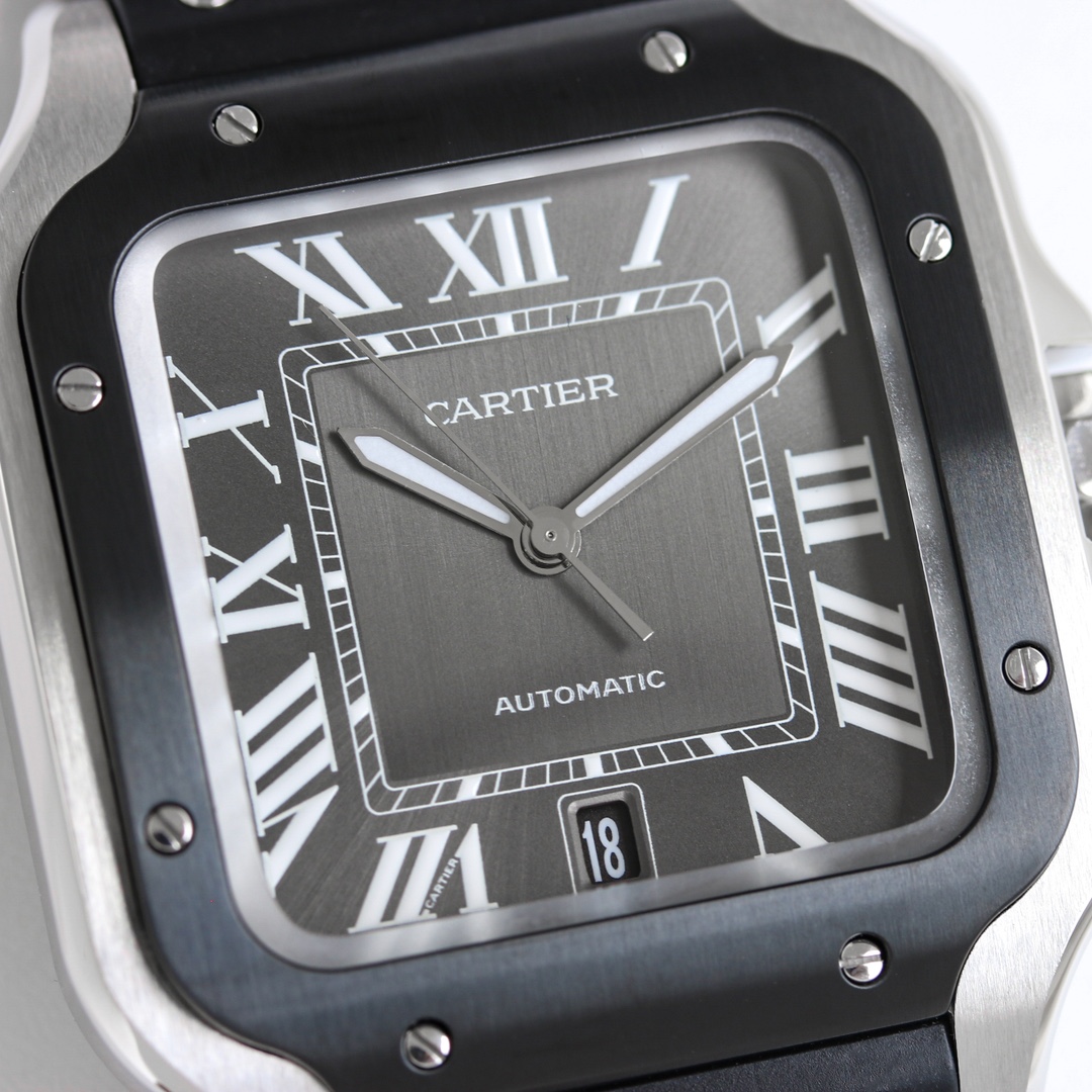 BVF Super Clone Santos Large Size | Black Silver Case | Black Dial & Black Plastic Strap