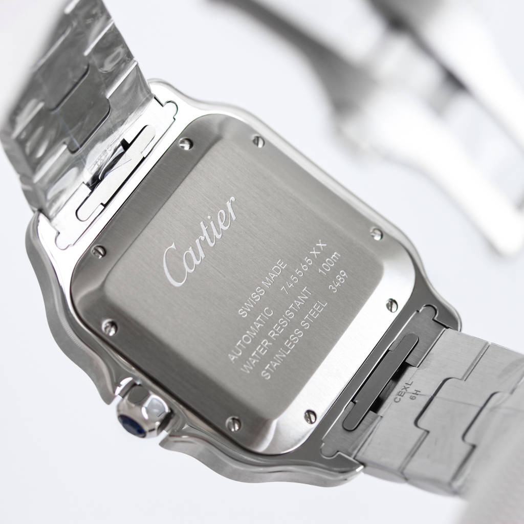 BVF Super Clone Santos Large Size | Blue Silver Striped Case | White Dial & Steel Strap
