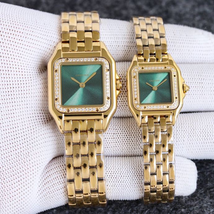 Super Clone | AF Factory Panthère Watch All Sizes Model Yellow Gold Diamond Bezel Green Dial