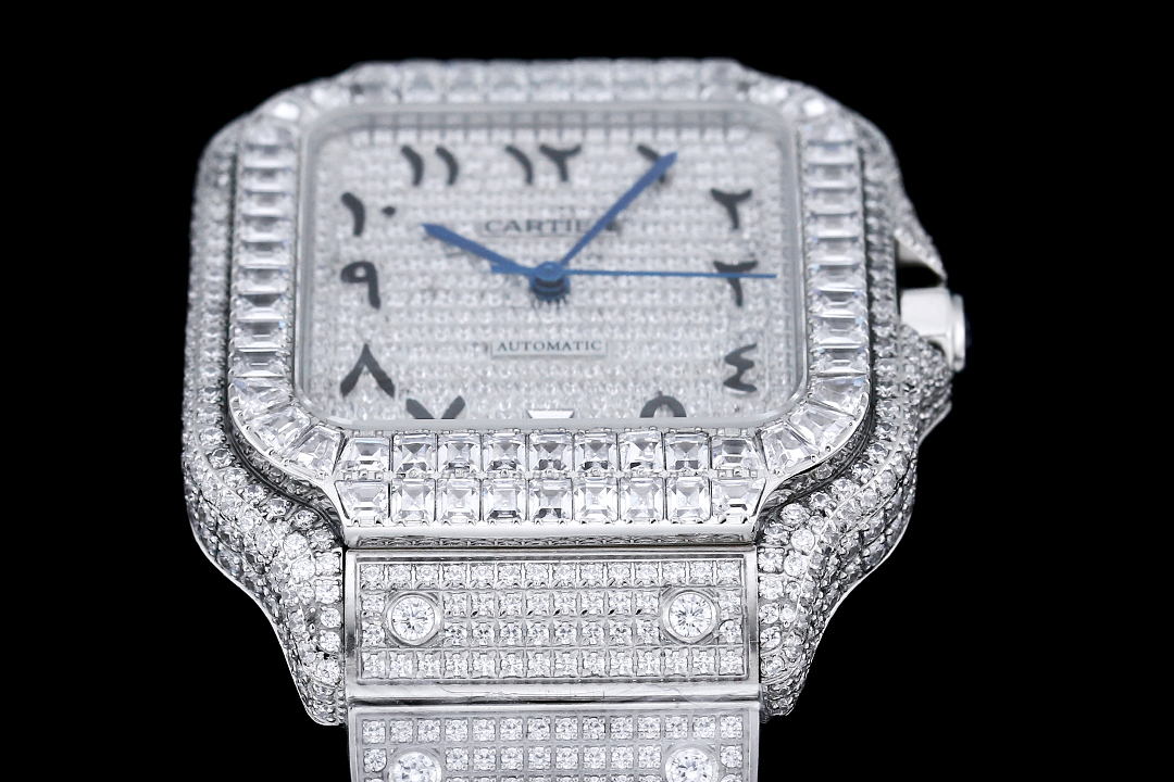 Santos 35mm Diamond Stainless Steel Roman & Arabic Dial Automatic Watch
