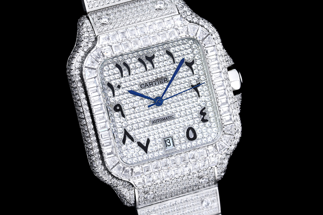 Santos 35mm Diamond Stainless Steel Roman & Arabic Dial Automatic Watch