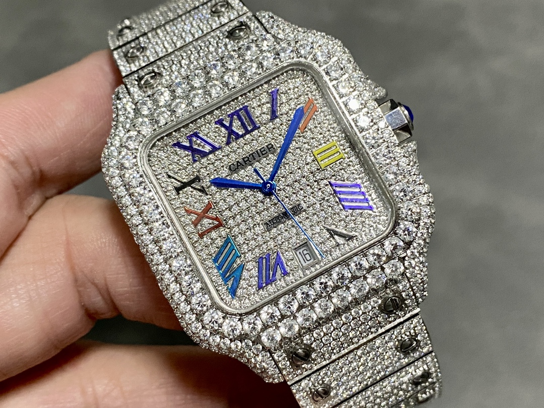 Santos Large Diamond Stainless Steel Watch