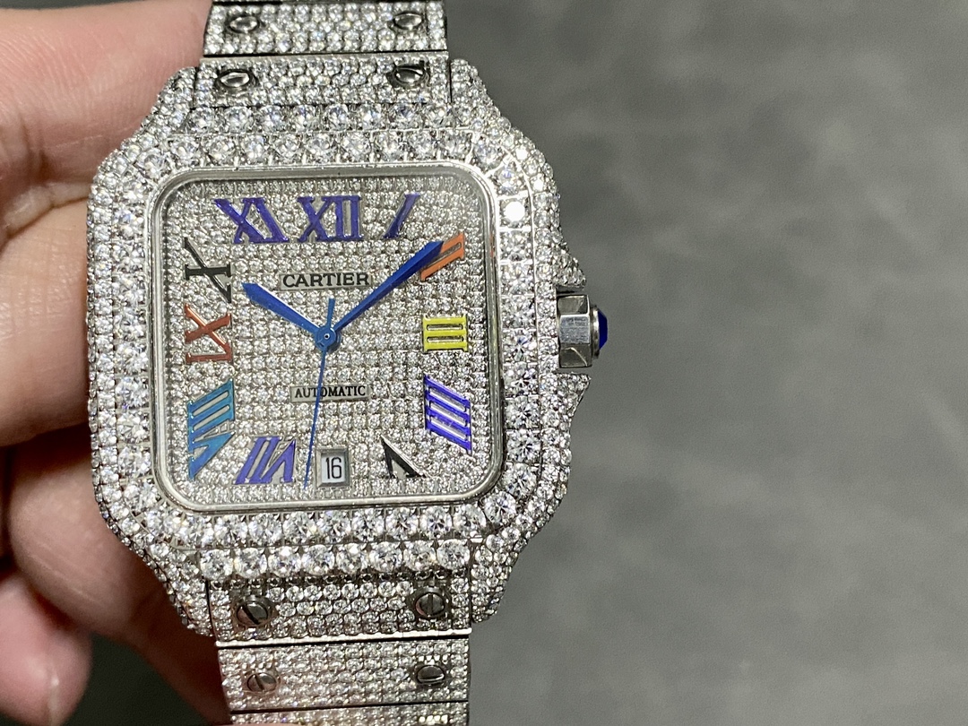 Santos Large Diamond Stainless Steel Watch