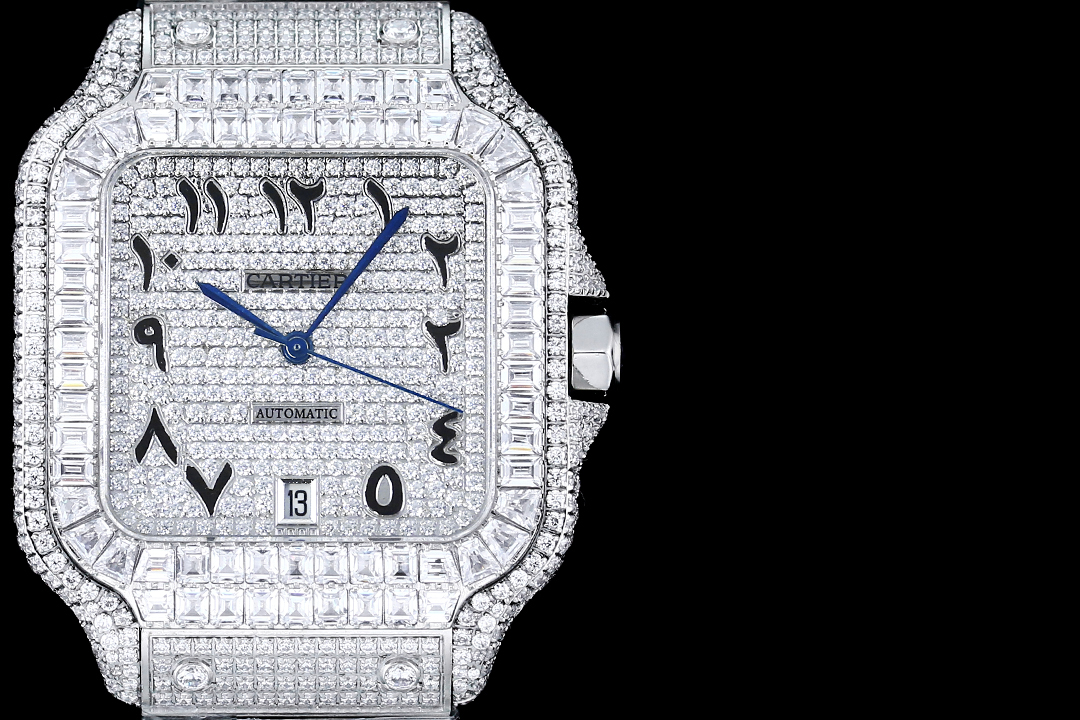 Santos 35mm Diamond Stainless Steel Roman & Arabic Dial Automatic Watch