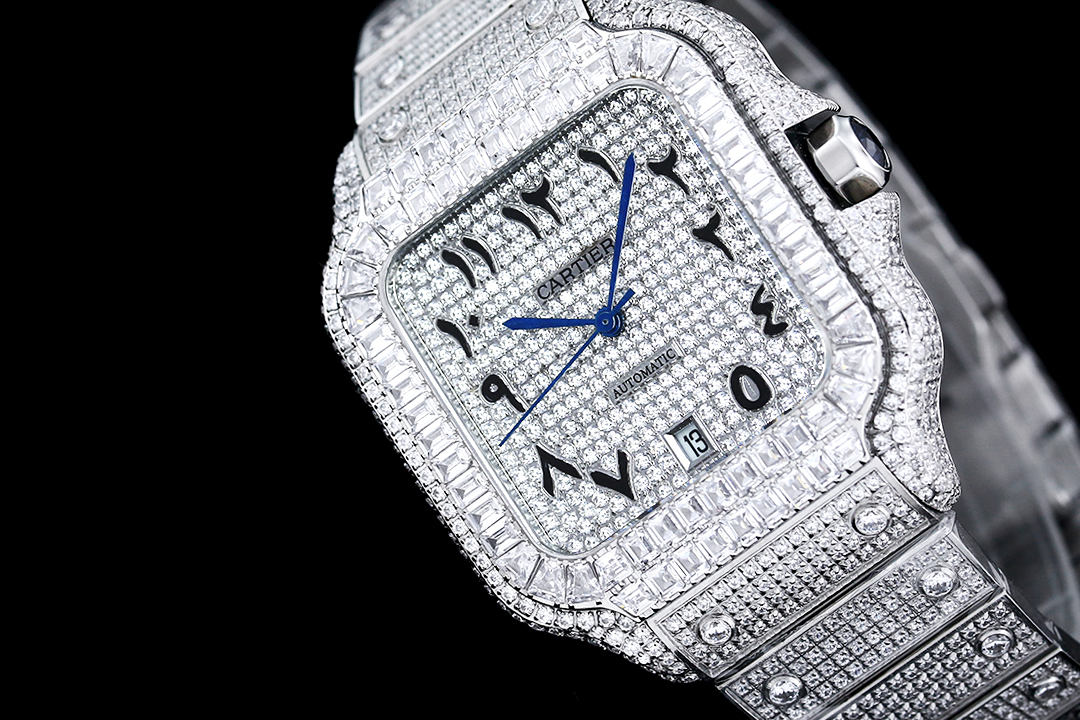 Santos 35mm Diamond Stainless Steel Roman & Arabic Dial Automatic Watch