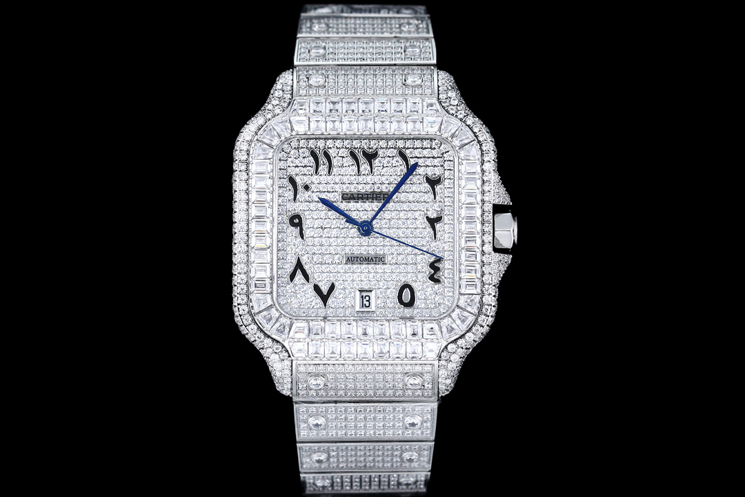 Santos 35mm Diamond Stainless Steel Roman & Arabic Dial Automatic Watch