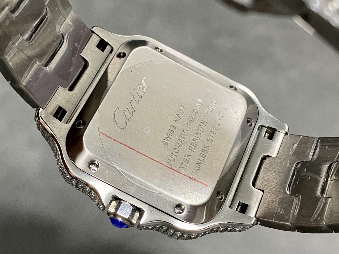 Santos Large Diamond Stainless Steel Watch