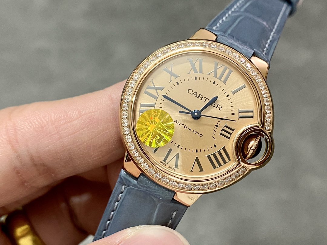 Ballon Bleu 33mm Diamond Rose Gold Grey Alligator Watch