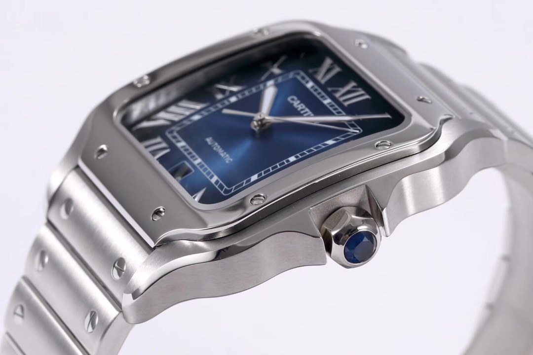 BVF Super Clone Santos | Silver Case | Blue Dial Date & Steel Bracelet