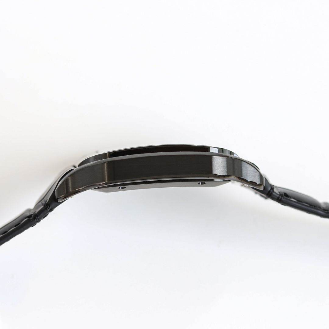 Side view of the BVF Super Clone Cartier Santos black case replica watch