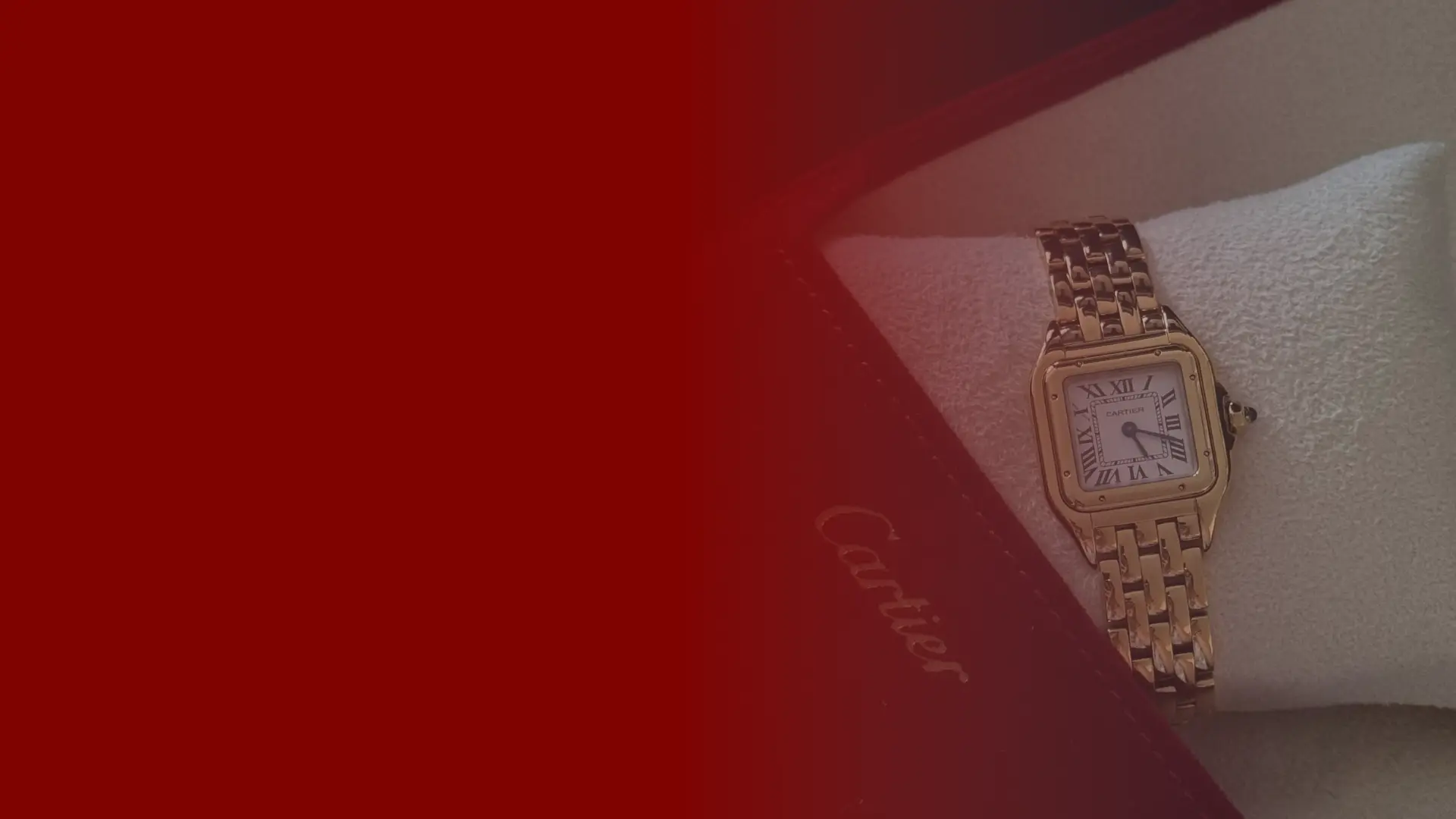 Gold Panthère de Cartier watch dupe with chain bracelet in Cartier-style box Stylish Cartier inspired watch