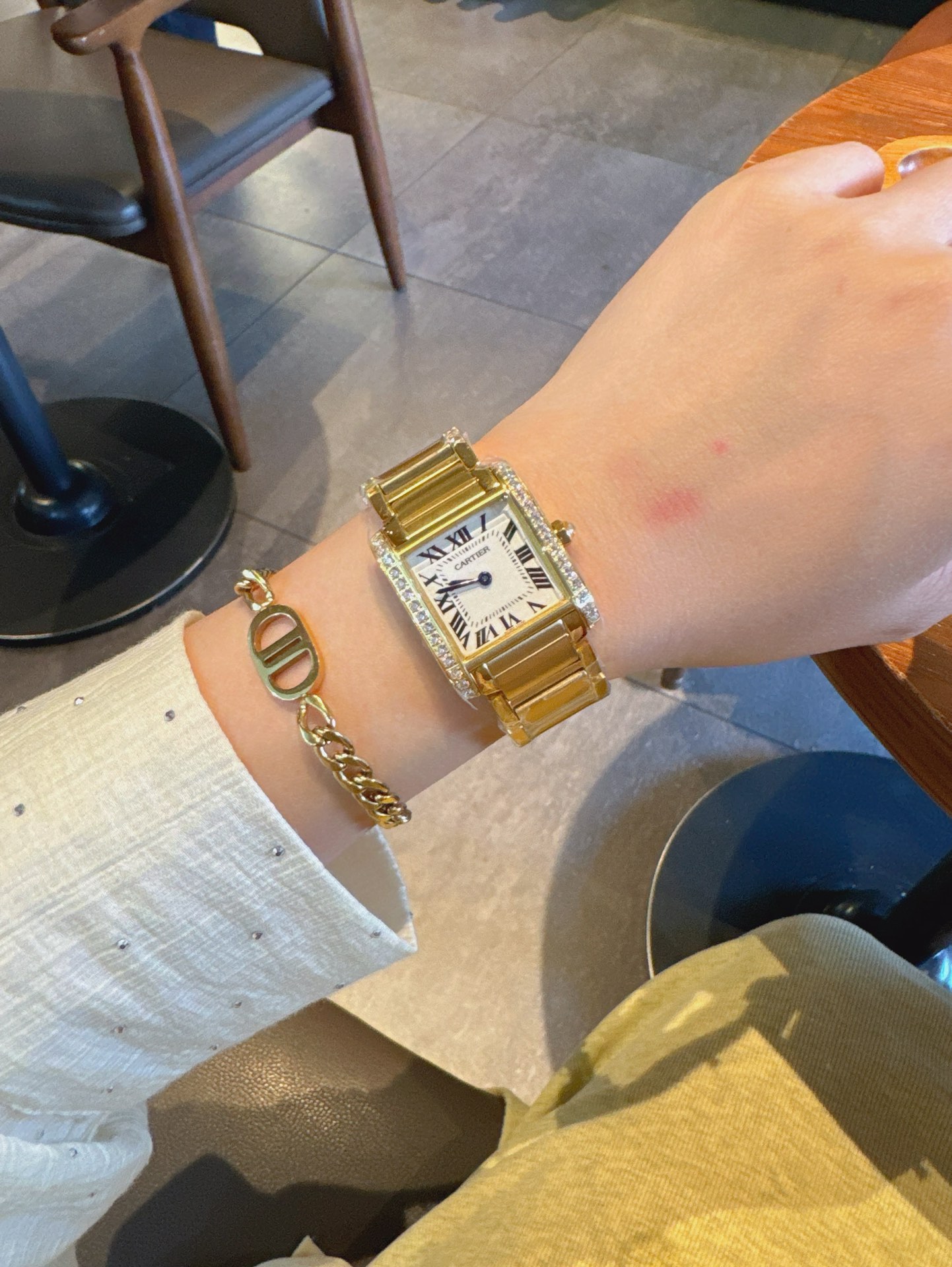 Dupe Tank Française Watch Medium Model Yellow Gold Case With Diamonds