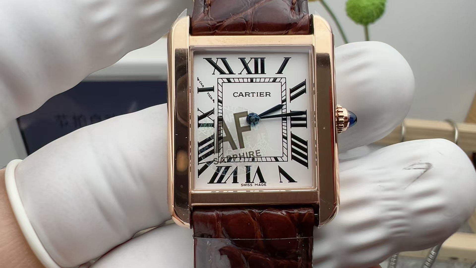 AF Super Clone Tank Solo | Rose Gold Case | Silver Dial & Brown Leather Strap