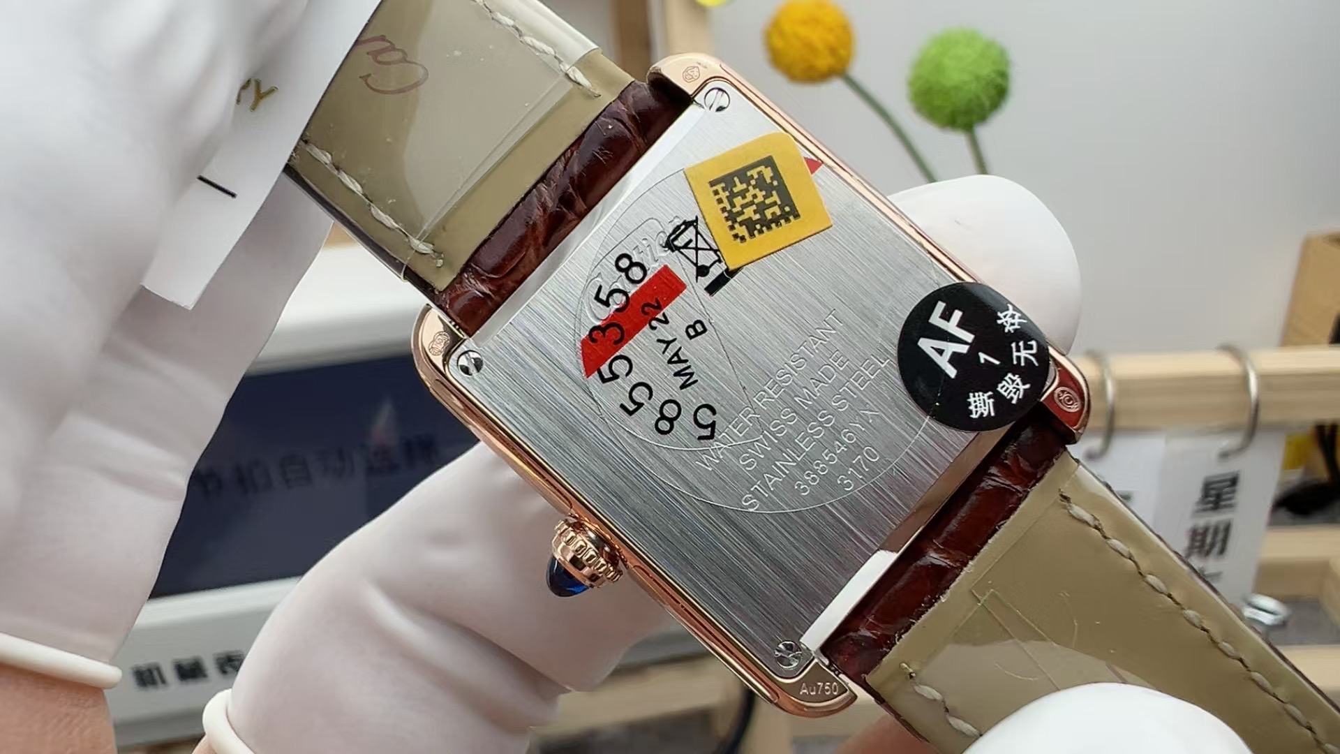 AF Super Clone Tank Solo | Rose Gold Case | Silver Dial & Brown Leather Strap