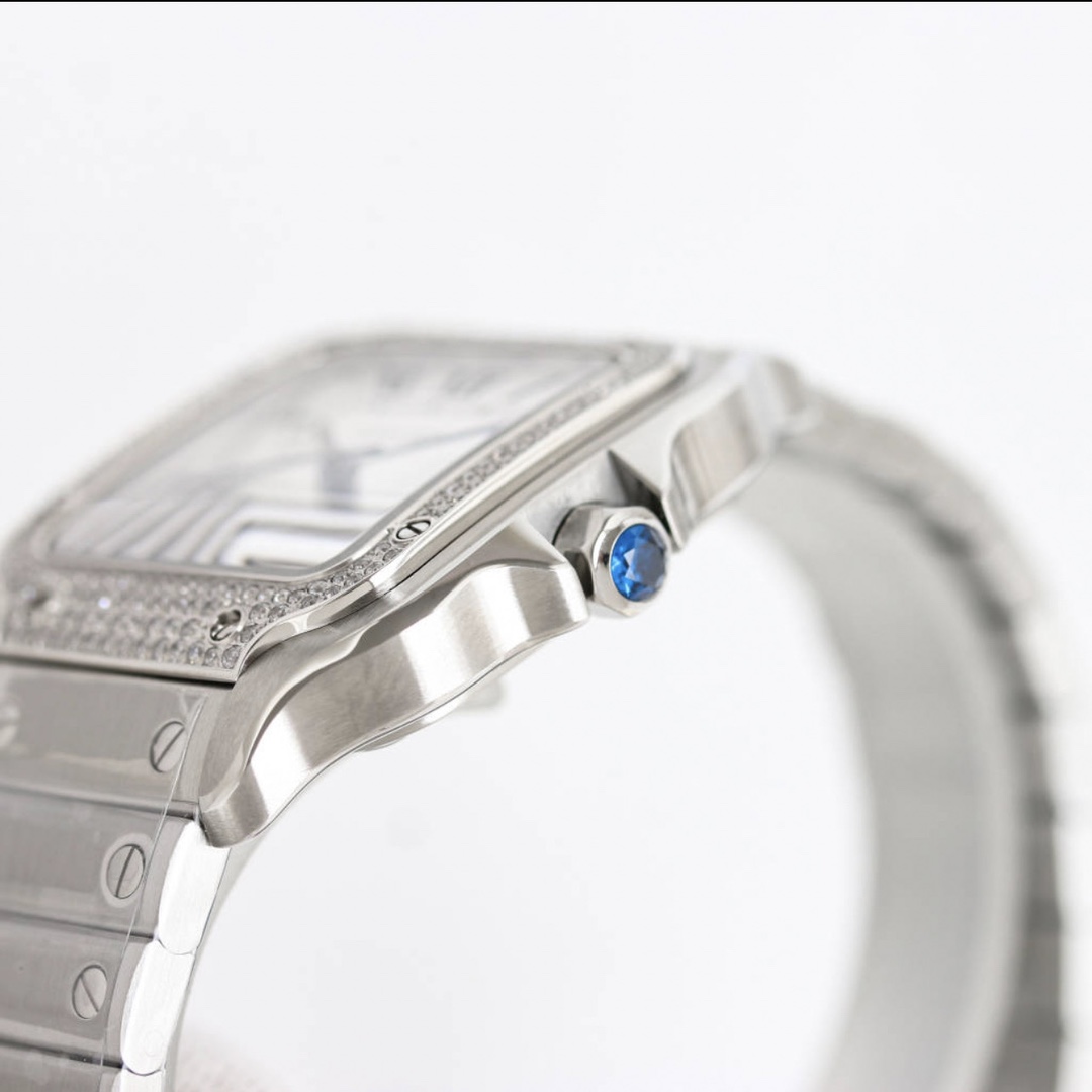 BVF Super Clone Santos | Silver Case with Diamonds | White Dial & Steel Strap