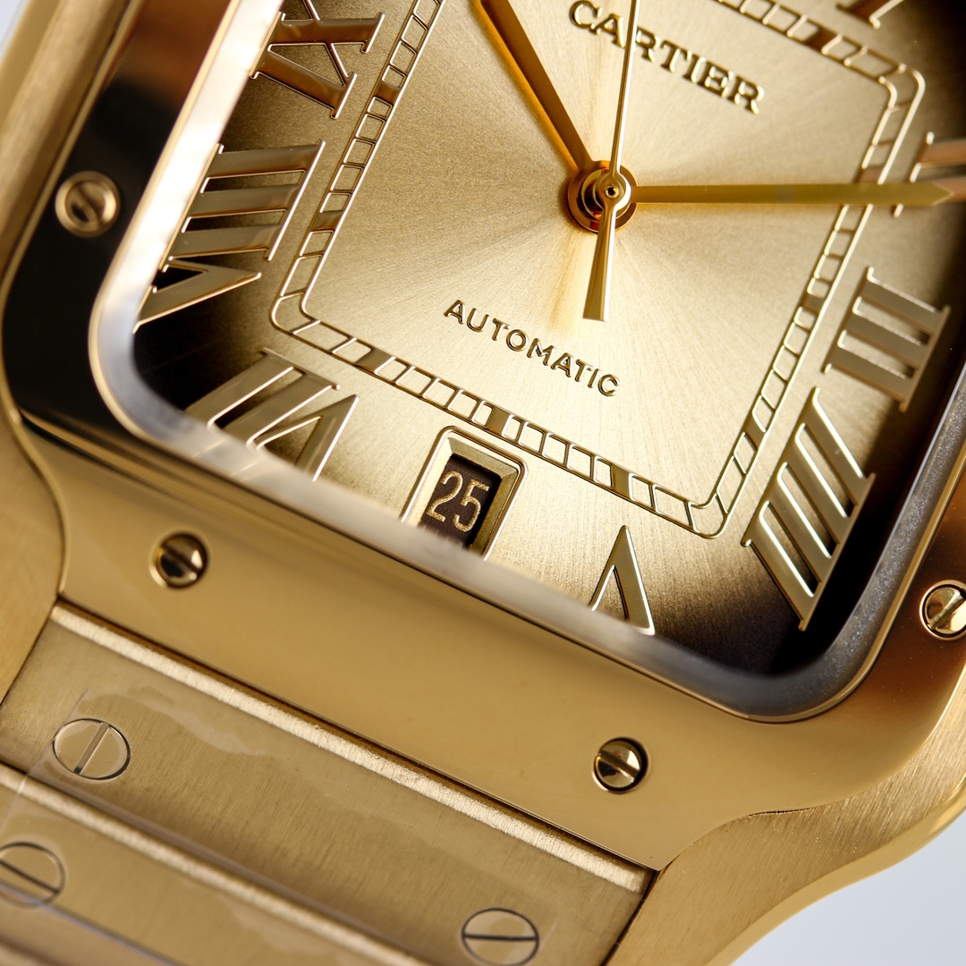 BVF Super Clone Santos Large Size | Gold Case | Black Gold Dial & Steel Strap