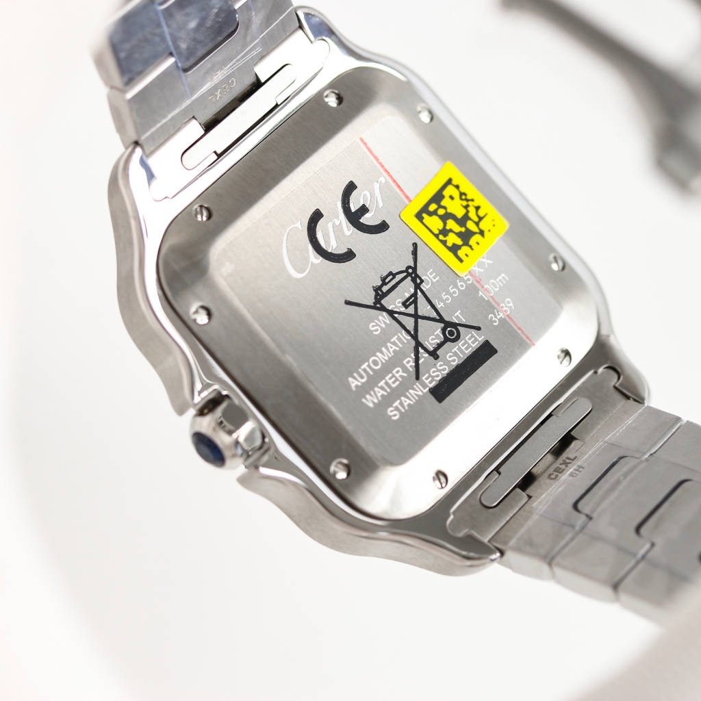 BVF Super Clone Santos Large Size | Silver Case | Black Silver Dial & Steel Strap