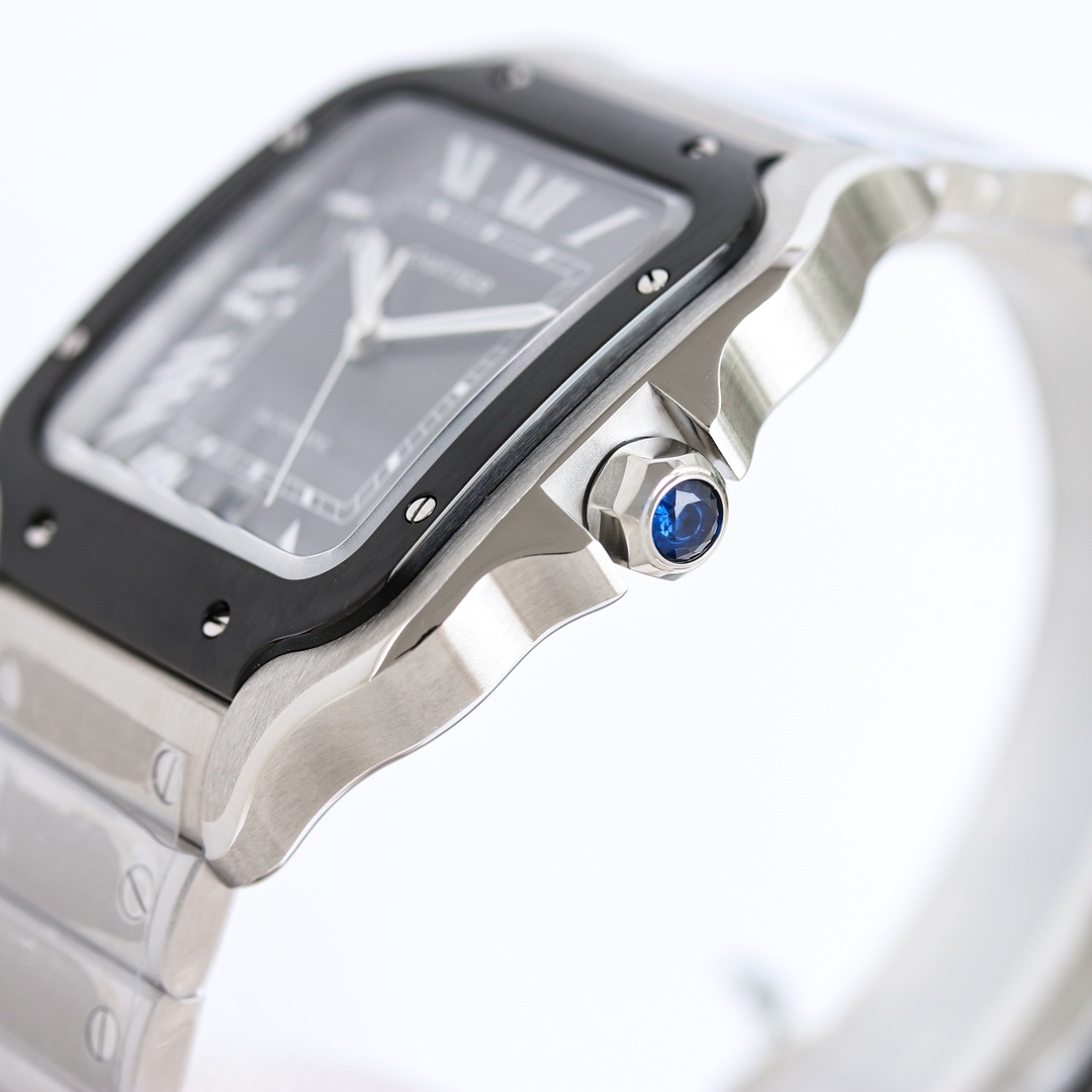 BVF Super Clone Santos Large Size | Black Silver Case | Black Dial & Steel Strap