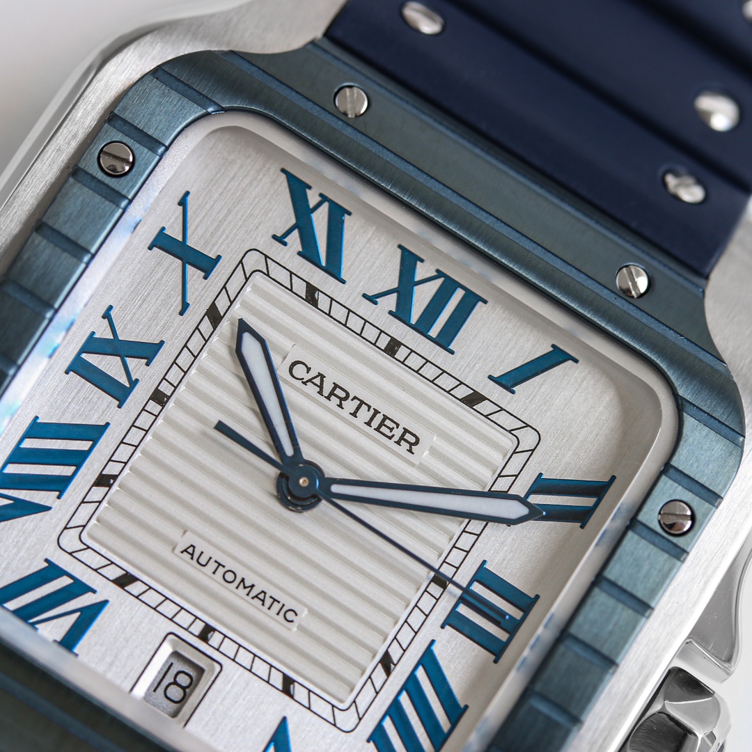 BVF Super Clone Santos Large Size | Blue Silver Case | White Dial & Blue Plastic Strap