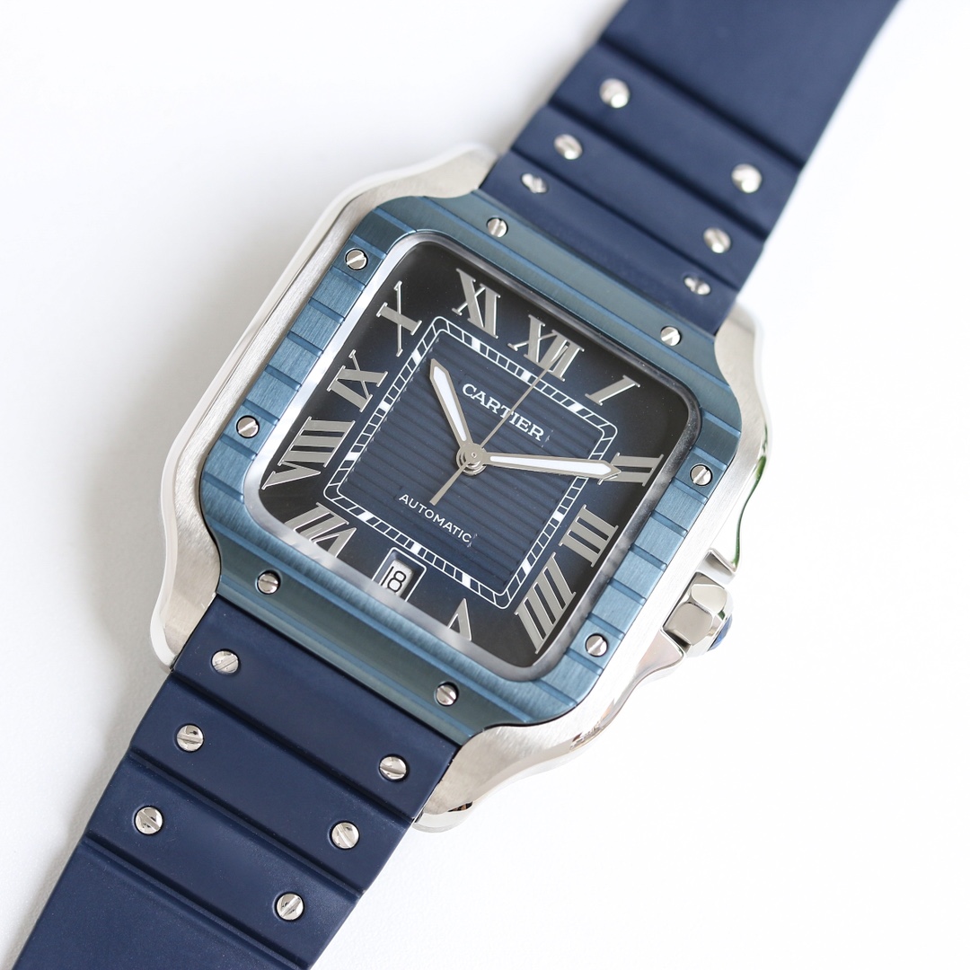 BVF Super Clone Santos Large Size | Blue Silver Case | Blue Dial & Blue Plastic Strap