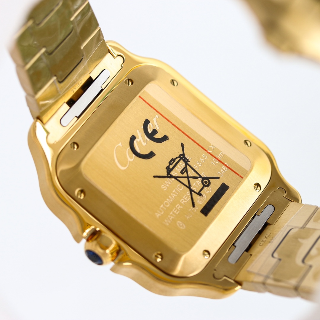 BVF Super Clone Santos Large Size | Gold Case | Black Gold Dial & Steel Strap