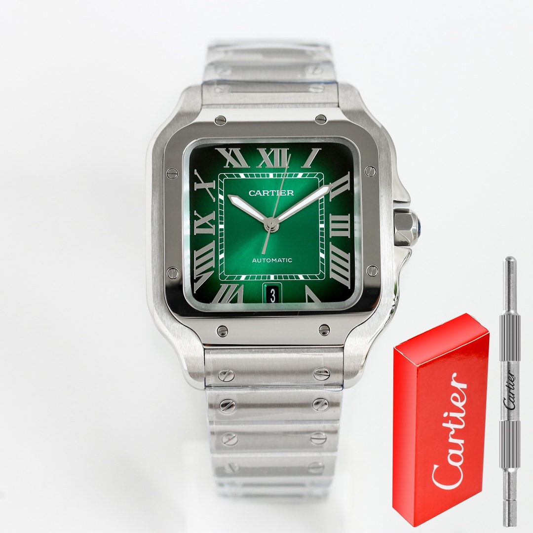 BVF Super Clone Santos Two Size | Silver Case | Green Dial & Steel Strap