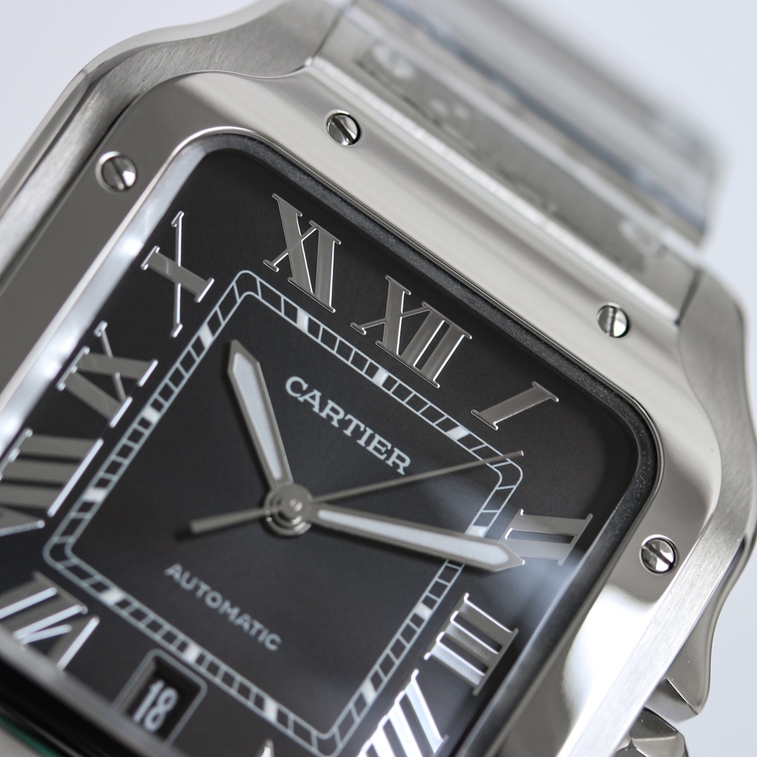 BVF Super Clone Santos Large Size | Silver Case | Black Dial & Steel Strap