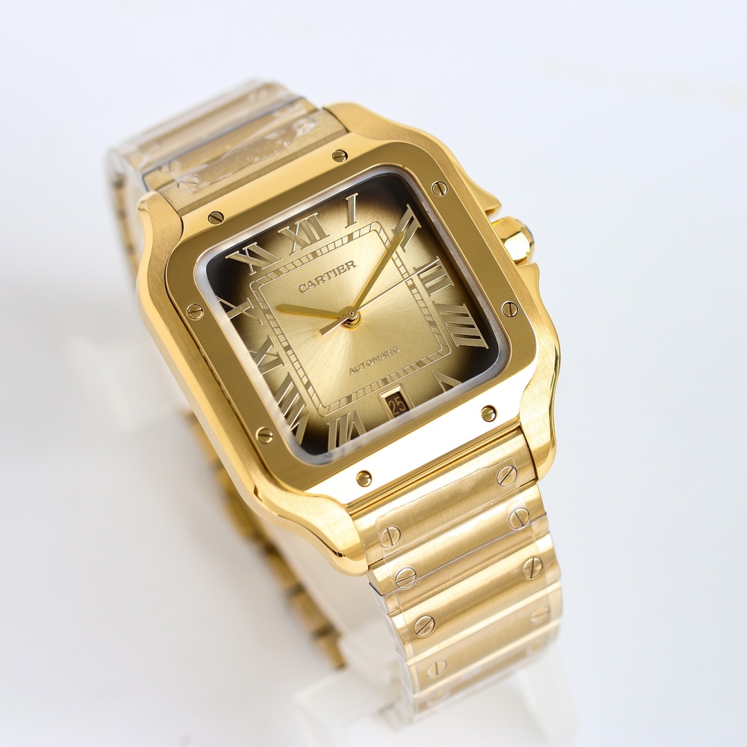 BVF Super Clone Santos Large Size | Gold Case | Black Gold Dial & Steel Strap