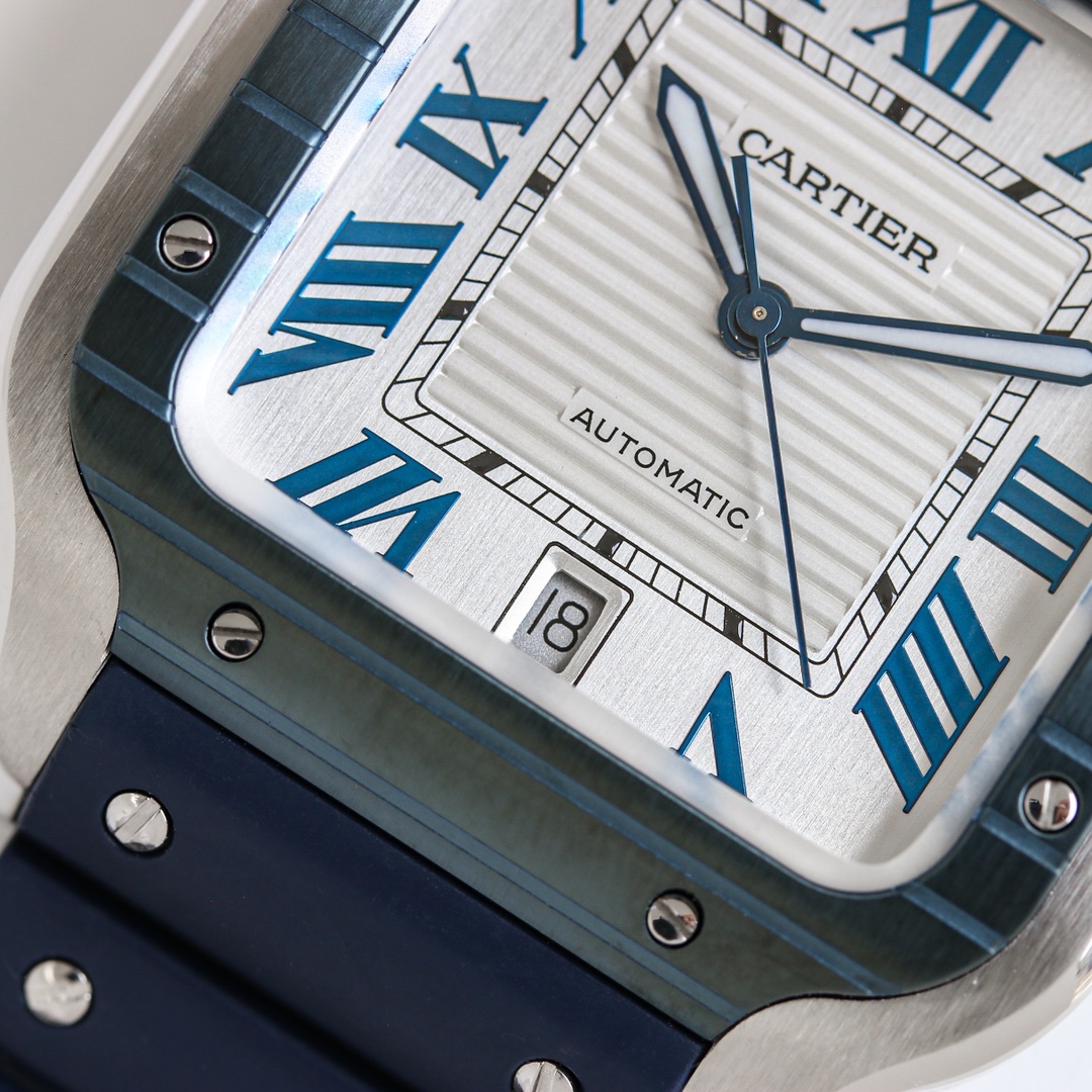 BVF Super Clone Santos Large Size | Blue Silver Case | White Dial & Blue Plastic Strap
