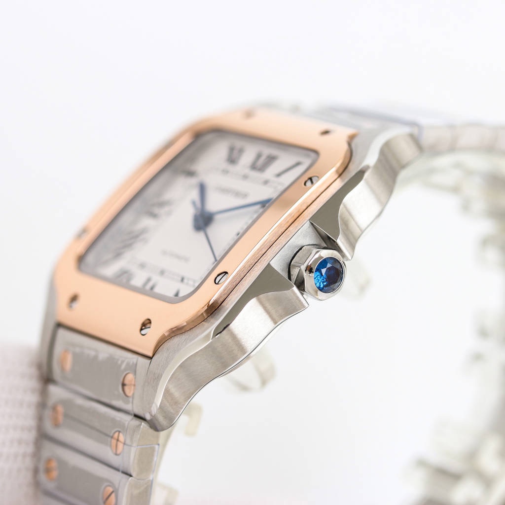BVF Super Clone Santos Medium Size | Rose Two-Tone Case | White Dial & Steel Strap