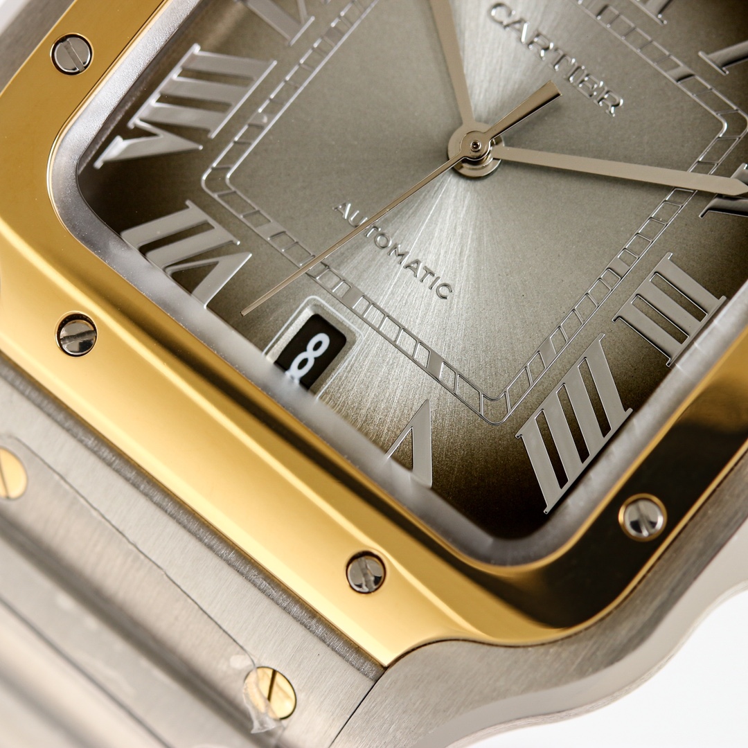 BVF Super Clone Santos Large Size | Gold Silver Case | Black Silver Dial & Steel Strap