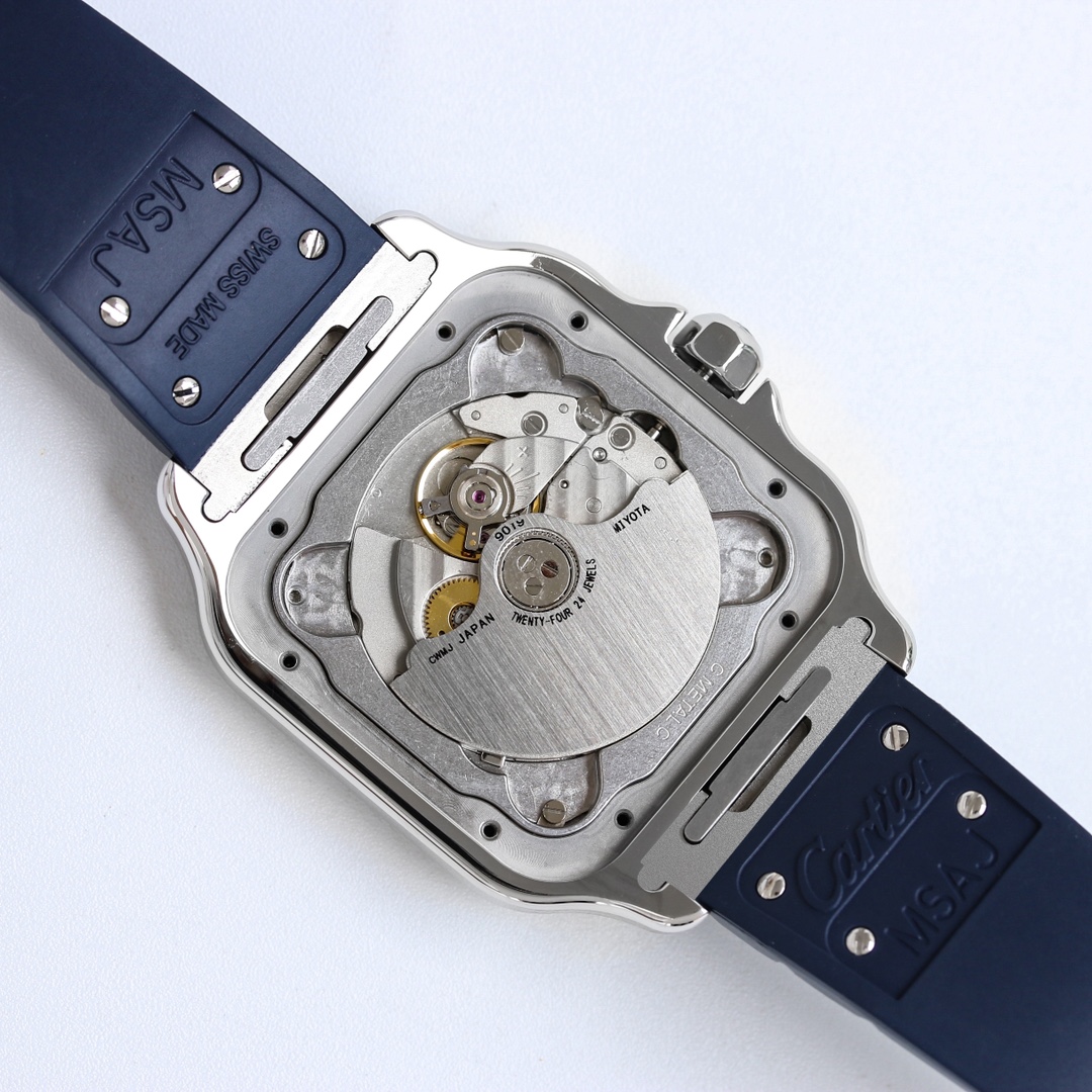BVF Super Clone Santos Large Size | Blue Silver Case | White Dial & Blue Plastic Strap