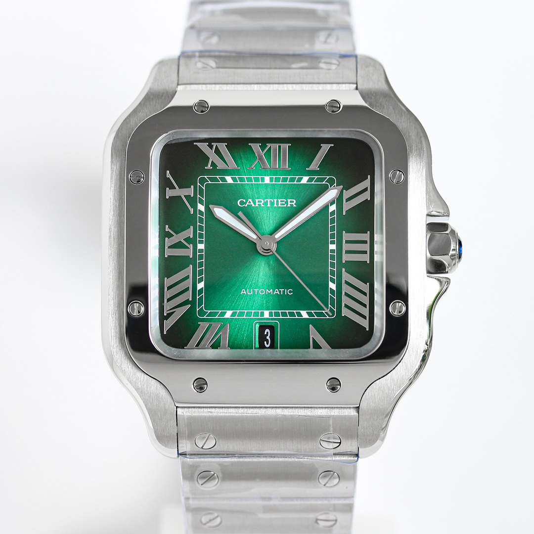 BVF Super Clone Santos Two Size | Silver Case | Green Dial & Steel Strap
