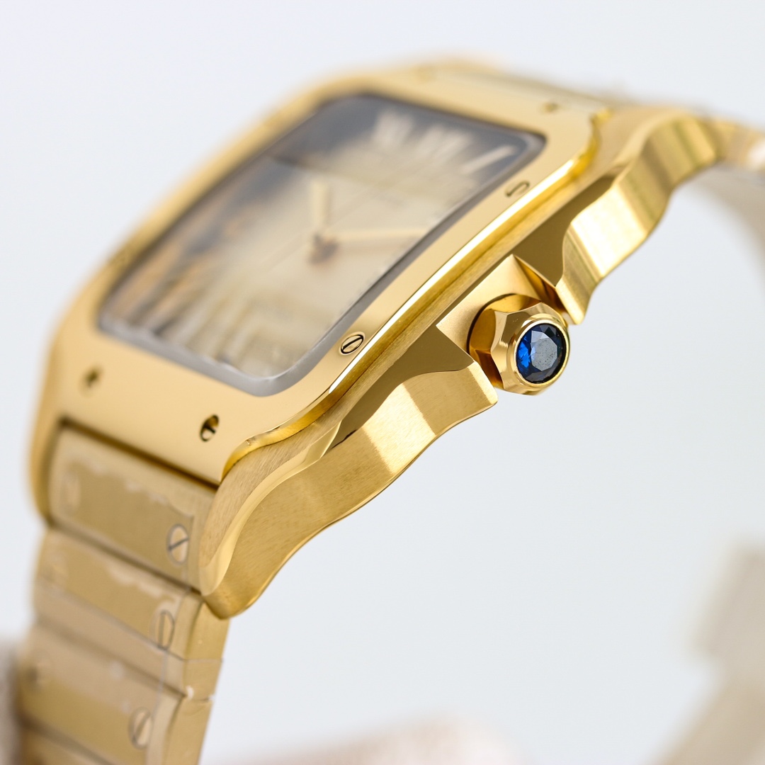 BVF Super Clone Santos Large Size | Gold Case | Black Gold Dial & Steel Strap