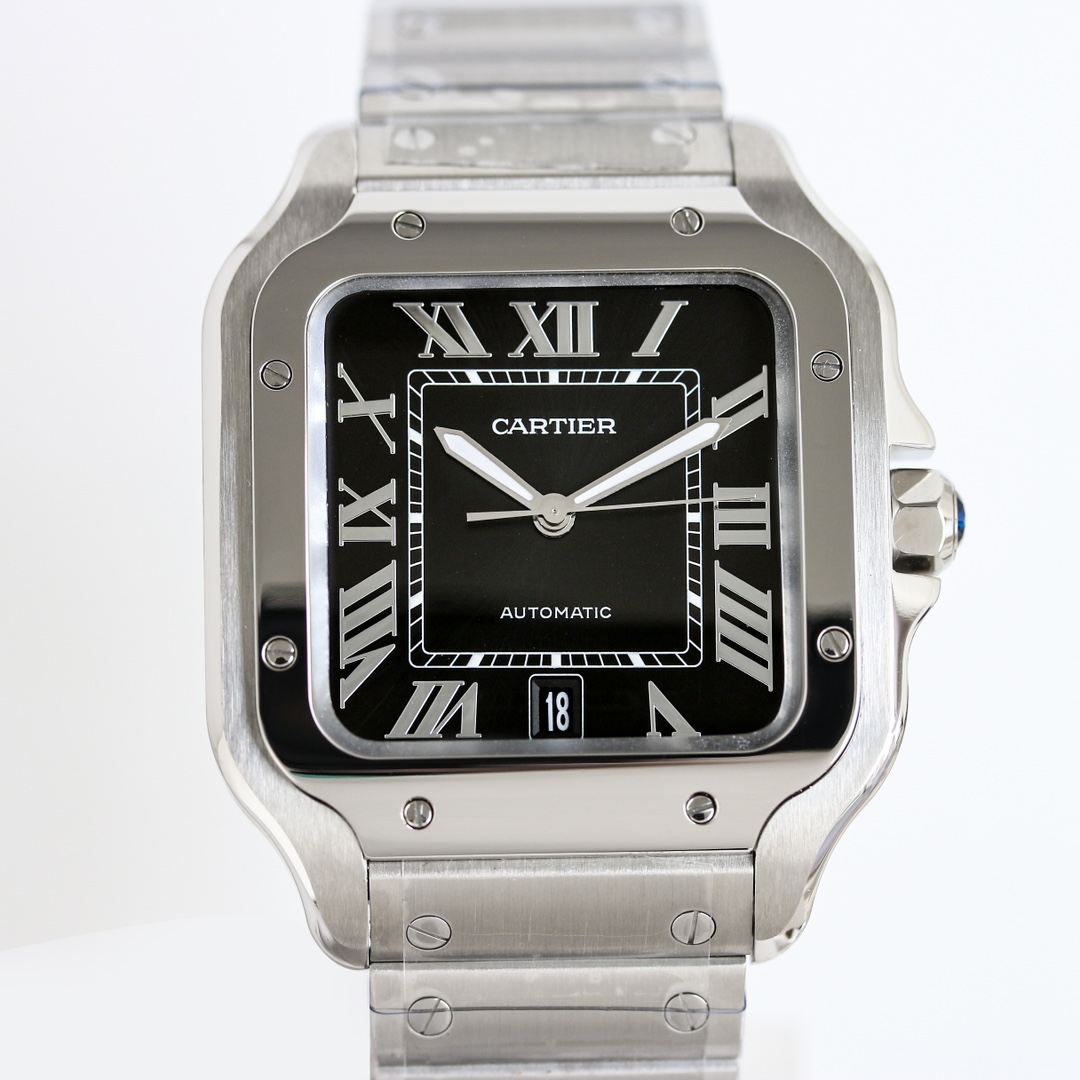BVF Super Clone Santos Large Size | Silver Case | Black Dial & Steel Strap
