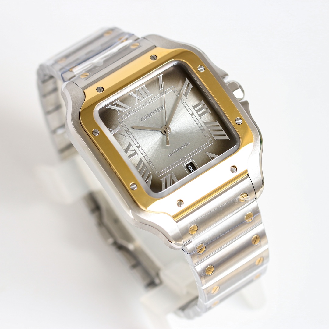 BVF Super Clone Santos Large Size | Gold Silver Case | Black Silver Dial & Steel Strap