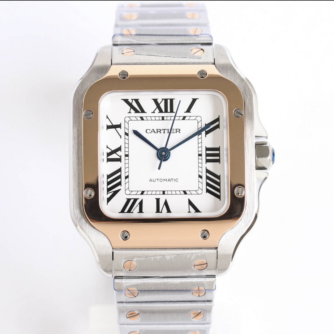 BVF Super Clone Santos Medium Size | Rose Two-Tone Case | White Dial & Steel Strap