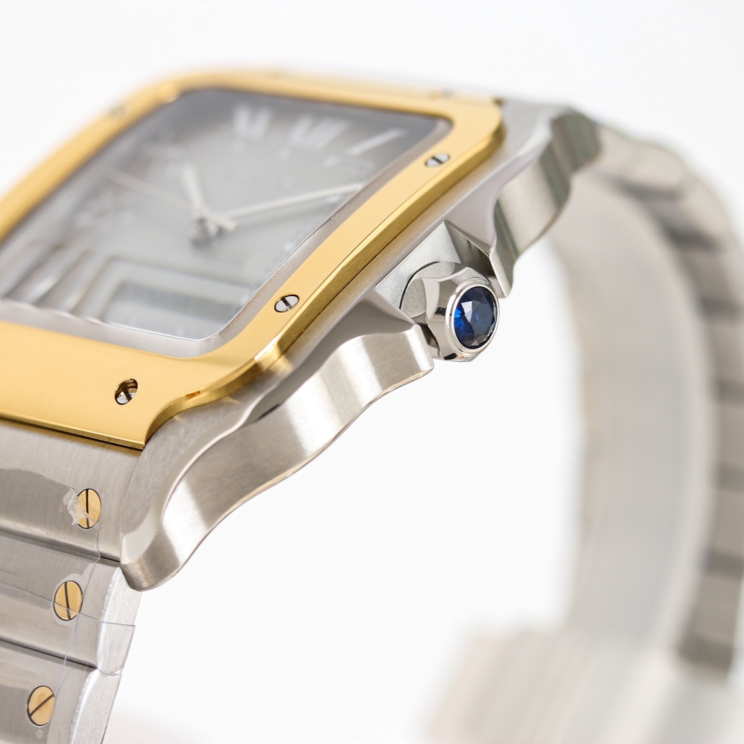 BVF Super Clone Santos Large Size | Gold Silver Case | Black Silver Dial & Steel Strap