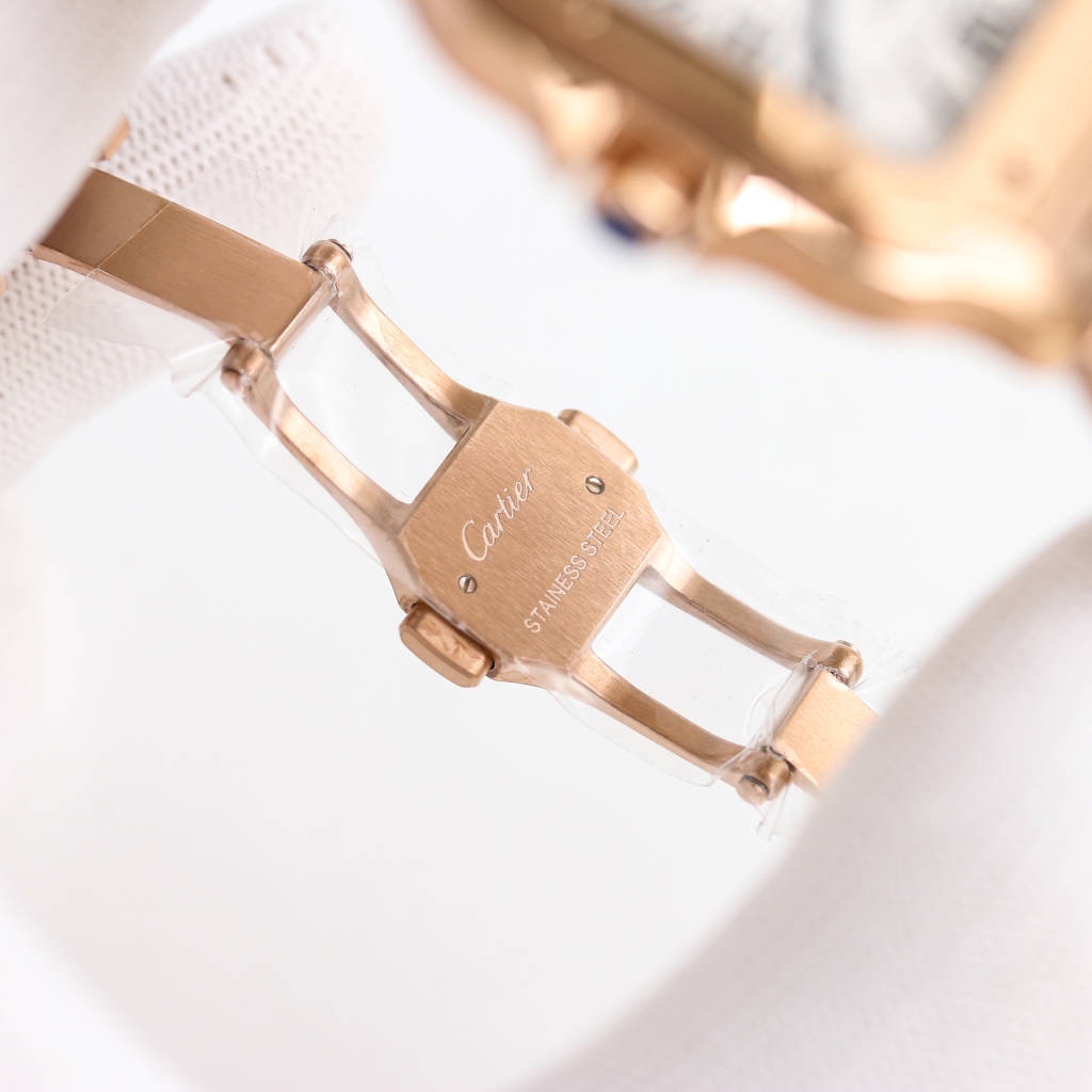 BVF Super Clone Santos Medium Size | Rose Gold Case | White Dial & Steel Strap