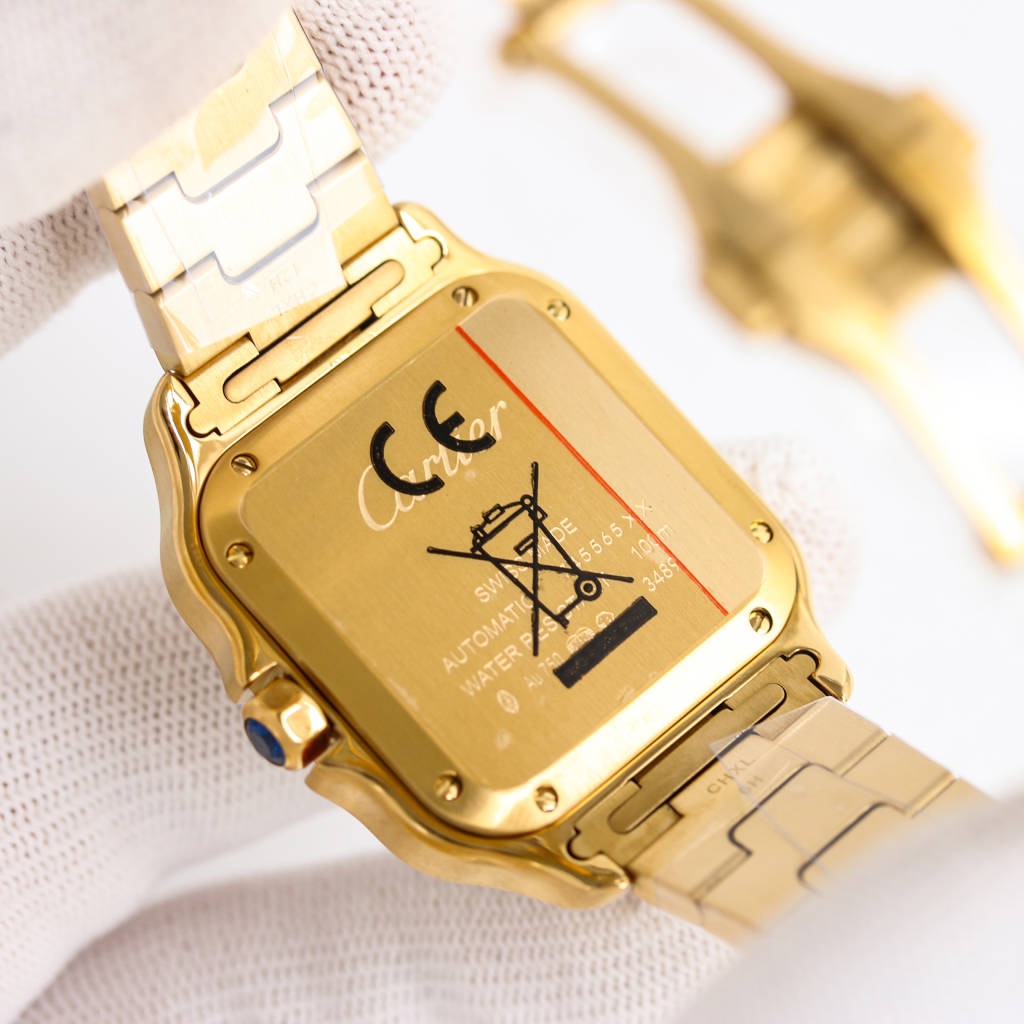 BVF Super Clone Santos | Gold Case with Diamonds | White Dial & Steel Strap