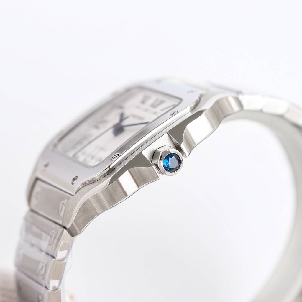 BVF Super Clone Santos Medium Size | Silver Case | White Dial & Steel Strap