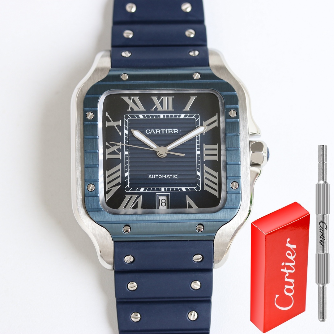 BVF Super Clone Santos Large Size | Blue Silver Case | Blue Dial & Blue Plastic Strap