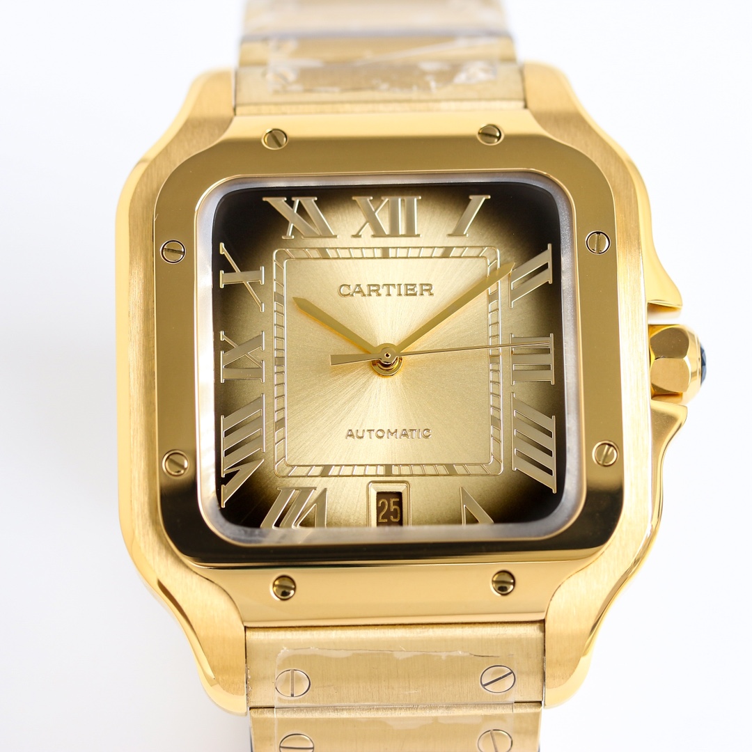 BVF Super Clone Santos Large Size | Gold Case | Black Gold Dial & Steel Strap